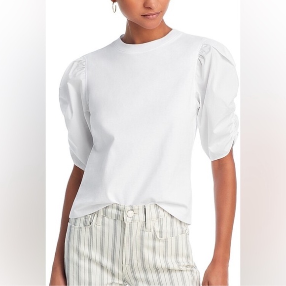 EUC! Frame Denim White Puff Sleeve T Shirt, Size Small - Picture 1 of 6